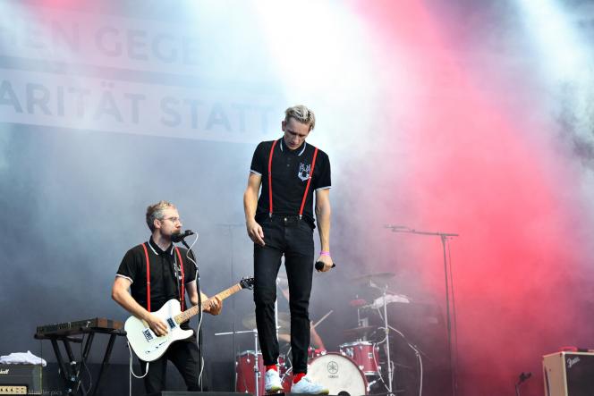 Kraftklub, a famous German band from Chemnitz, performs at the anti-racist, free concert organized following the demonstrations.  