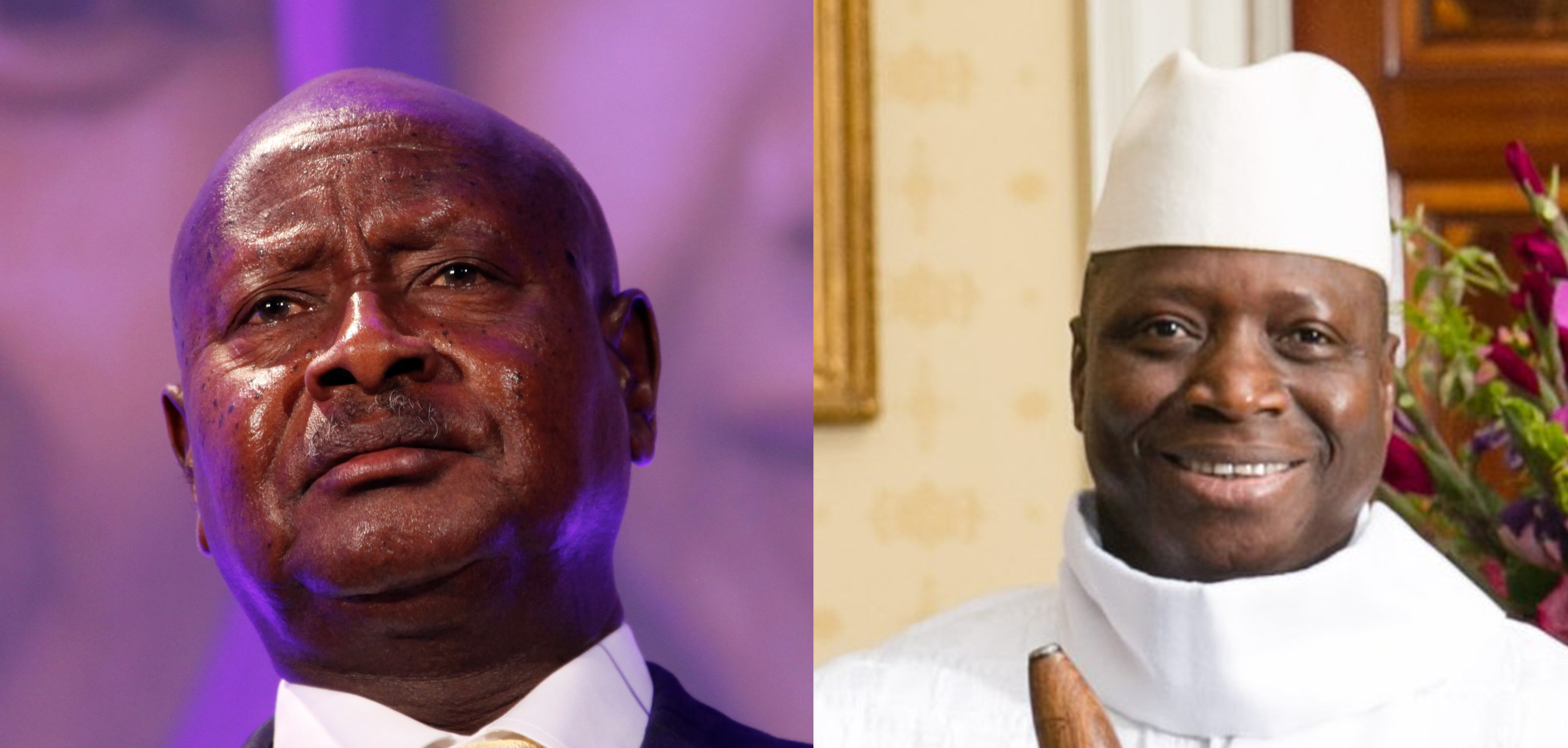 A collage of President Yoweri Museveni and President Yahya Jammeh