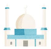 A water color illustration of a mosque