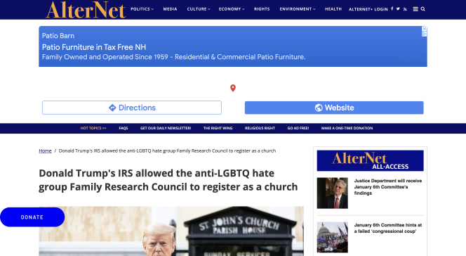 Screenshot of AlterNet