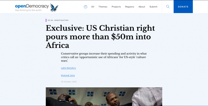 openDemocracy.com, Headline and an image of a David Bahati at an anti-gay rally at Christianity Focus Centre