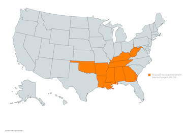 United States Map with Proposed Sanctuary States Highlighted: Mississippi, Tennessee, West Virginia, Georgia, Louisiana, Arkansas, Oklahoma, Kentucky and Alabama