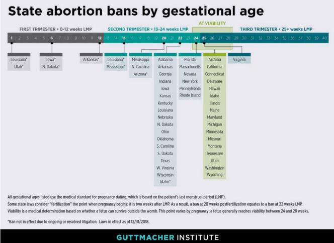 State abortion bans by gestational age