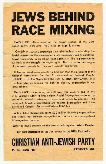 Christian Anti-Jewish Party flyer, circa 1950.