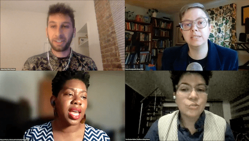 Four people on a zoom screen