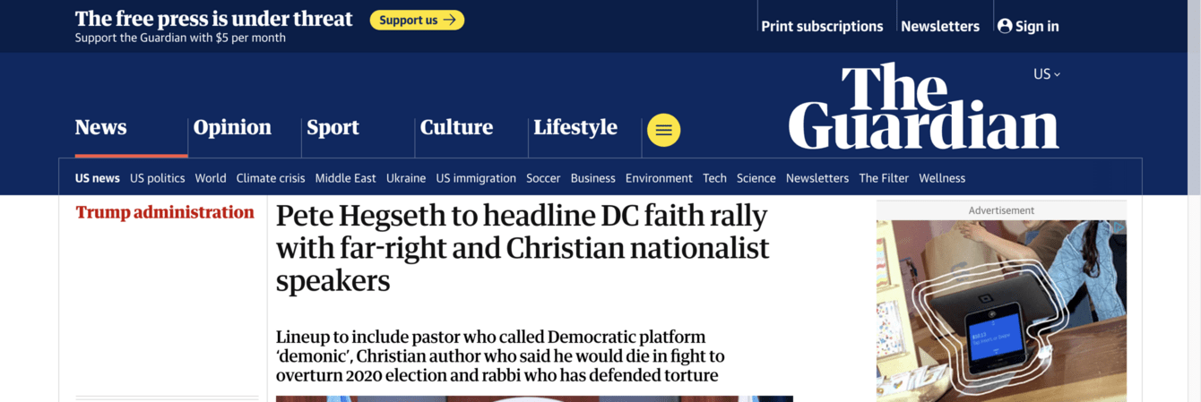screenshot of The Guardian