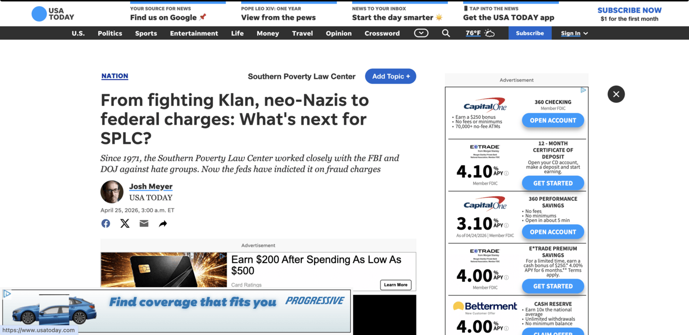 screenshot of USA Today