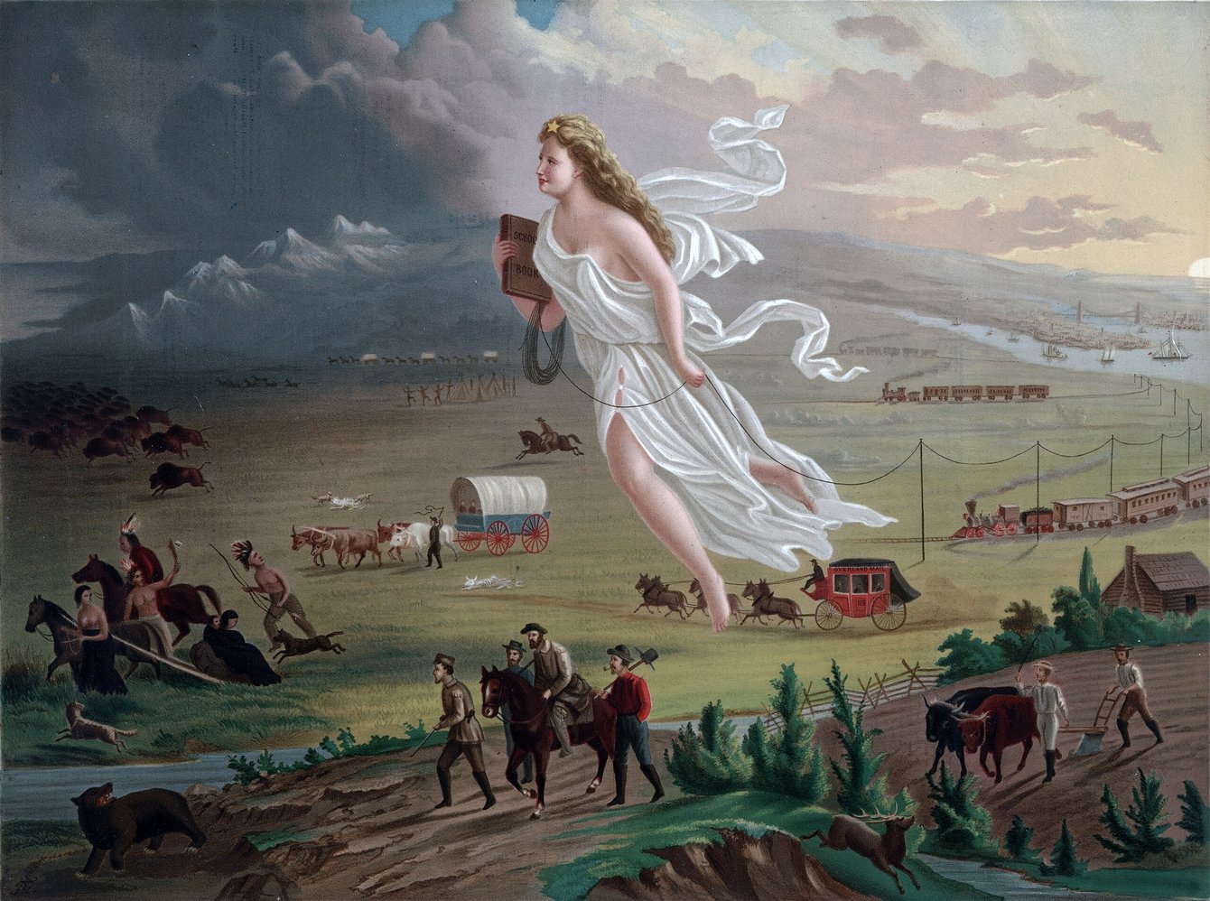 Angelic figure guiding settlers across the U.S.