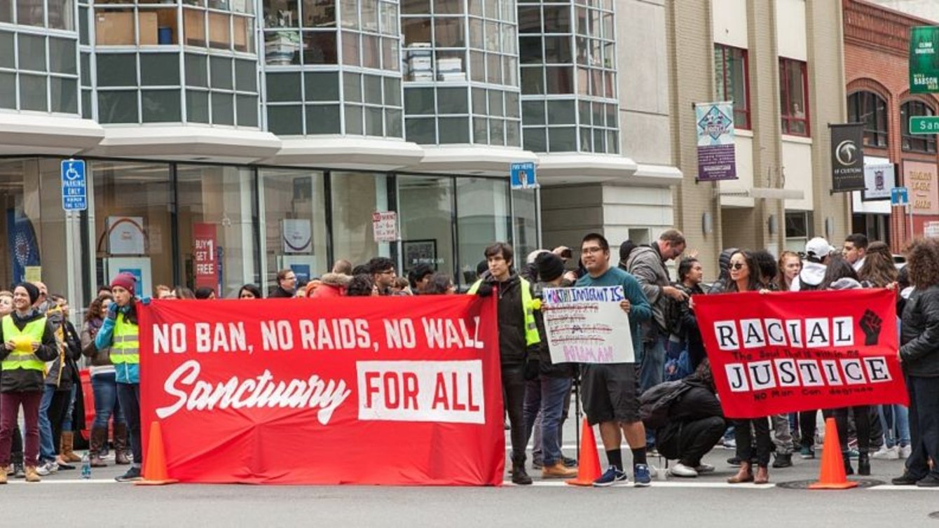Protesters rally against Immigration and Customs Enforcement (ICE) in San Francisco, February 2018.