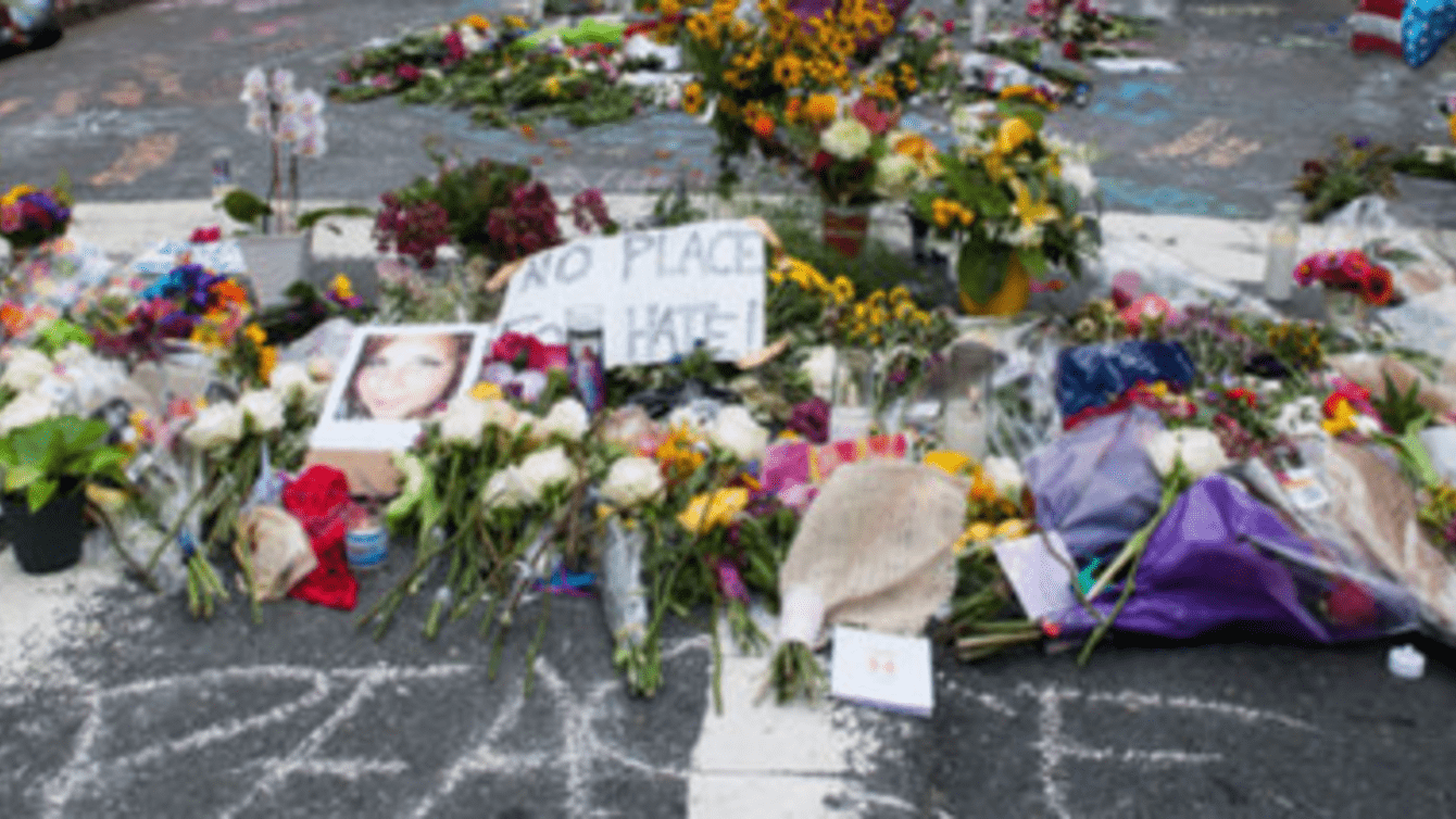 Memorial for Heather Heyer in downtown Charlottesville. Photo: Courtesy of Bob Mical via Flickr.