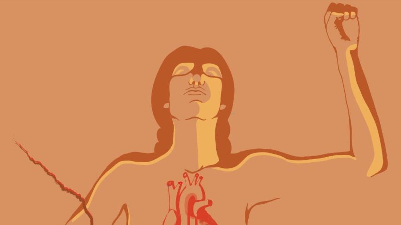 A protester holds their heart in power.