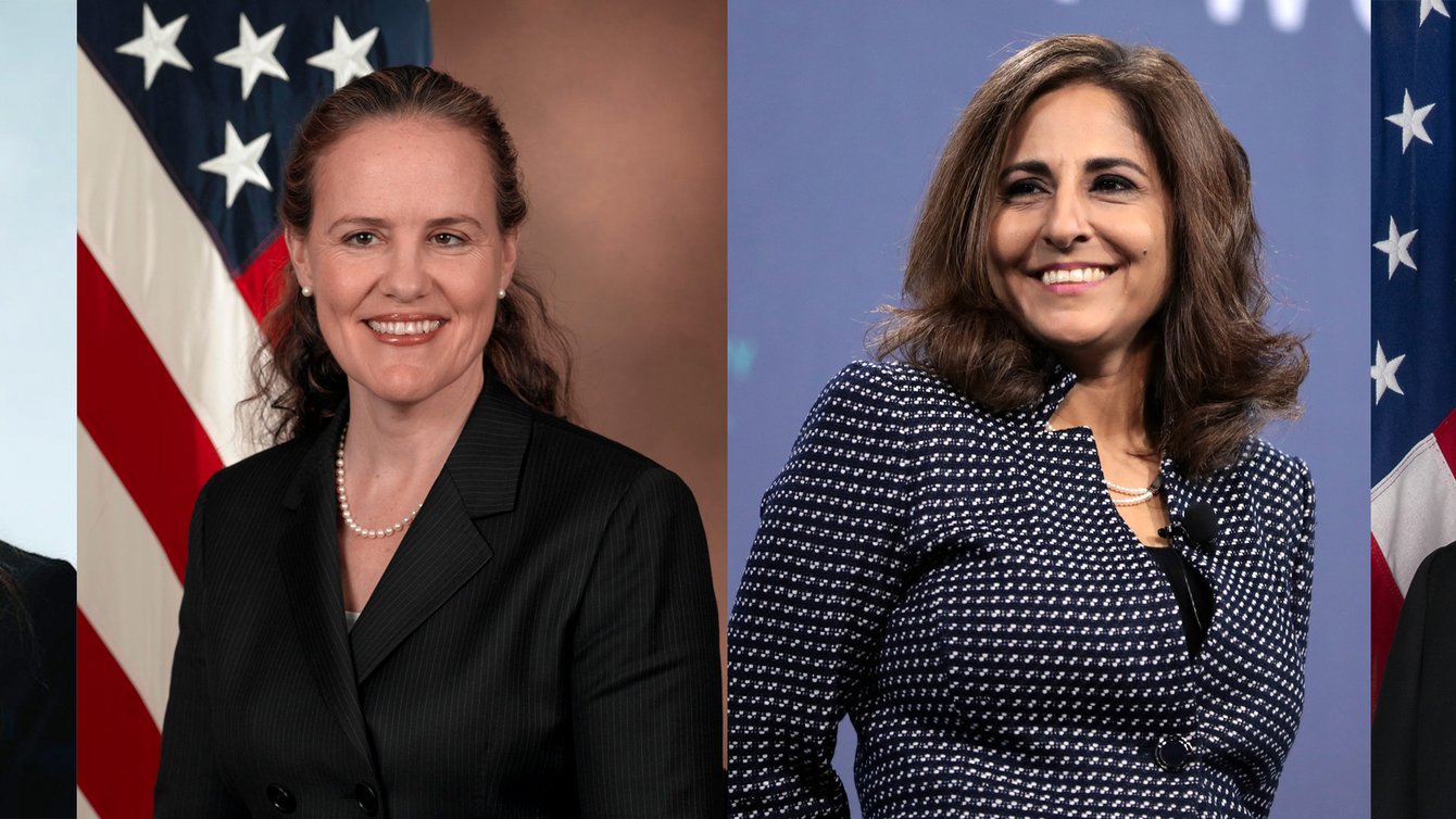 A collage of Pete Buttigieg, Avril Haines, and Michele Flournoy 