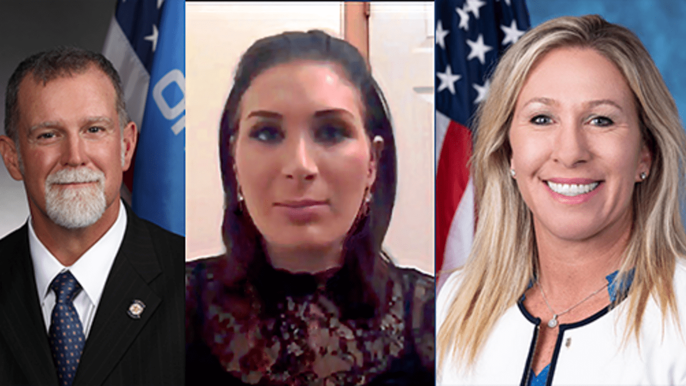 A collage of Warren Hamilton, Laura Loomer and Marjorie Taylor Greene