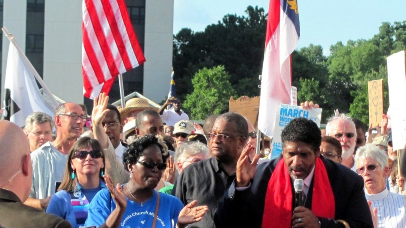 A group of protesters led by Dr. Rev. William Barber II
