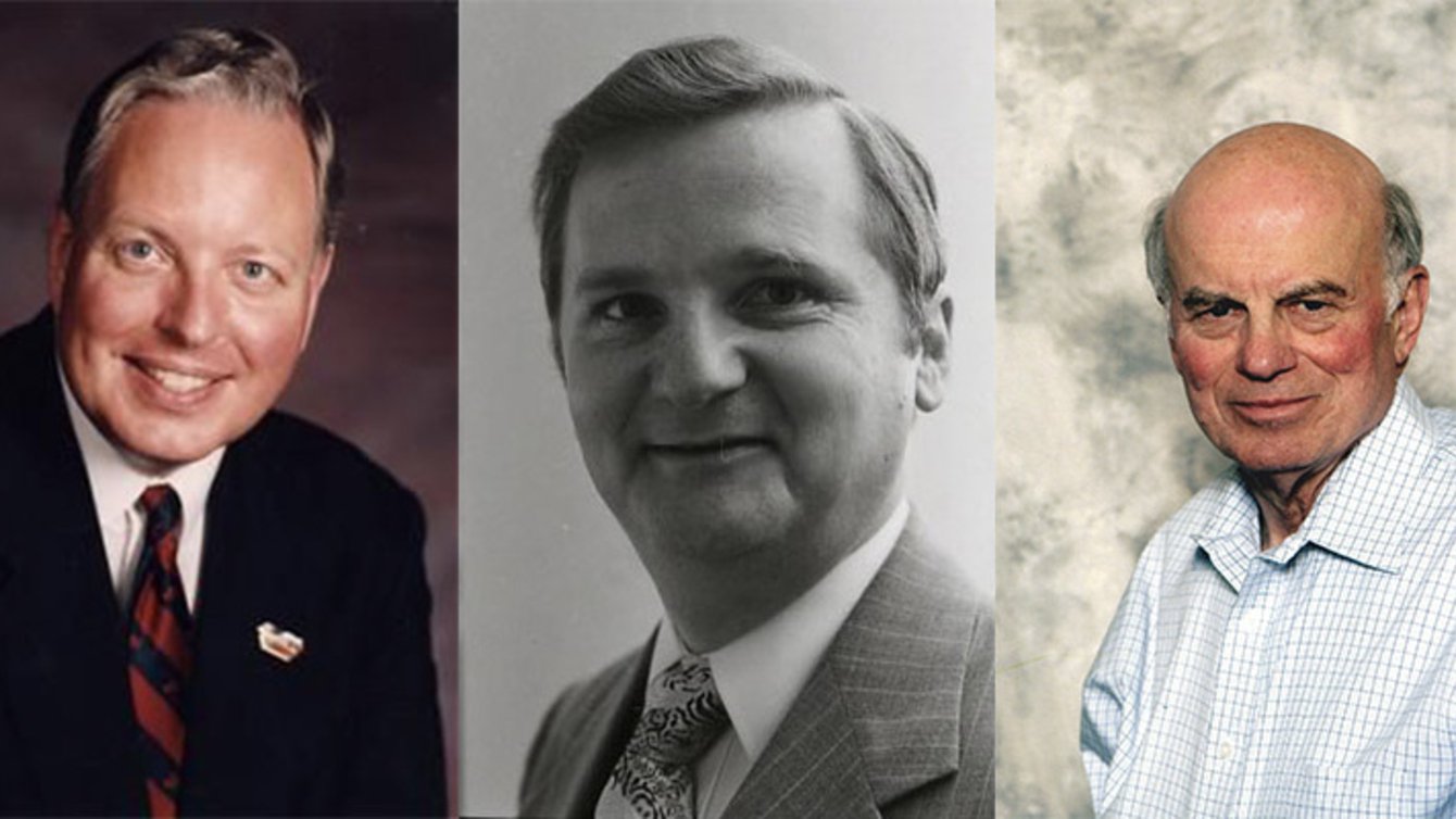 A color image of Paul Weyrich, a black and white image of Morton Blackwell, and a color image of Richard Viguerie.