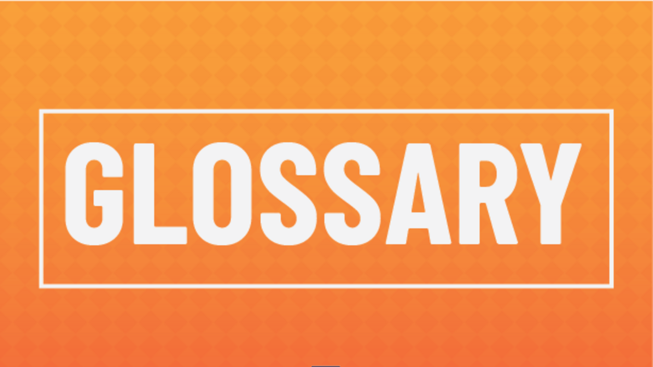 a patterned orange gradient image that says Glossary
