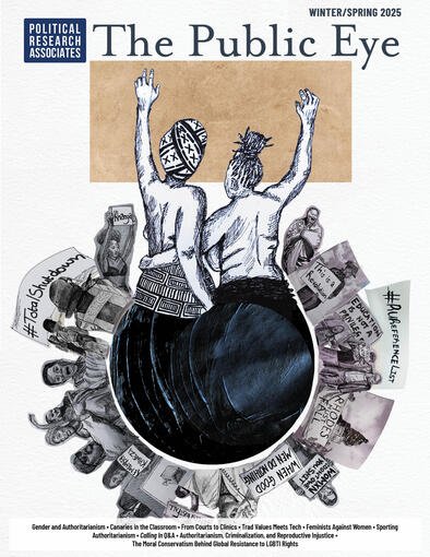 an illustration of two women surrounded by other women with protest signs.