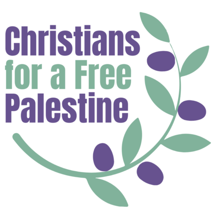 Text that reads Christians for a Free Palestine with a grape vine graphic