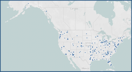 A map of the U.S. with dots showing far-right candidates