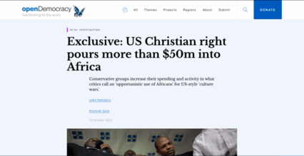 openDemocracy.com, Headline and an image of a David Bahati at an anti-gay rally at Christianity Focus Centre