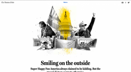 The Boston Globe metro page. A collage of people with their fists in the air and the U.S. Capitol
