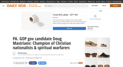 A Screenshot of The Daily Kos