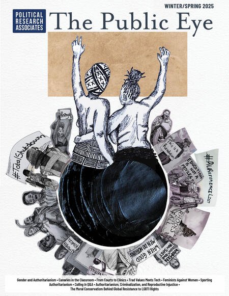 an illustration of two women surrounded by other women with protest signs.