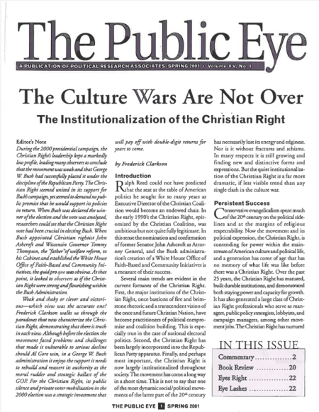 Cover of the Spring 2001 issue of The Public Eye. 