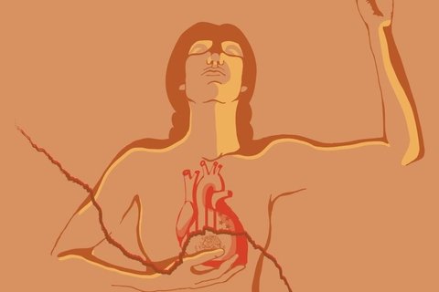 A protester holds their heart in power.