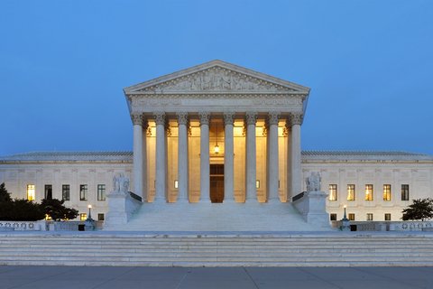 Panorama of US Supreme Court Building at Dusk