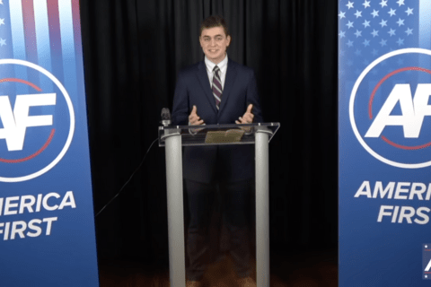 Jake Lloyd speaking at the 2019 Groyper Leadership Summit.