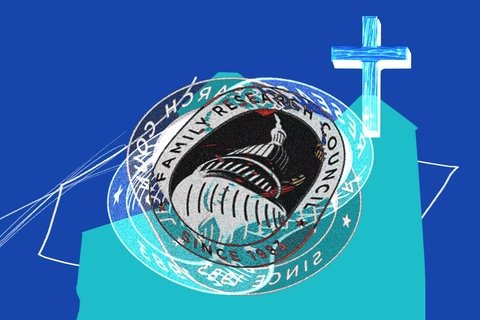 An illustration of the U.S. Capitol and a cross