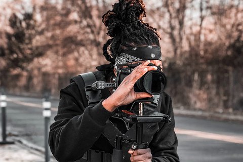 A person holding a camera