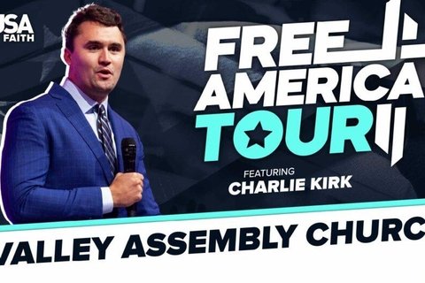 A slide from Charlie Kirk's Free America Tour