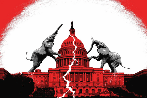 Two elephants breaking the US Capitol