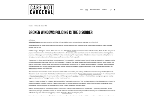 screenshot of Care not Carceral