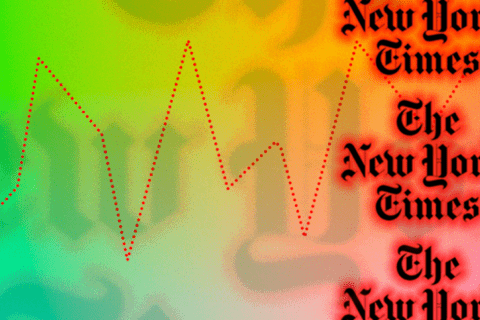 A gradient from green to pink, with the new york times logo on it.