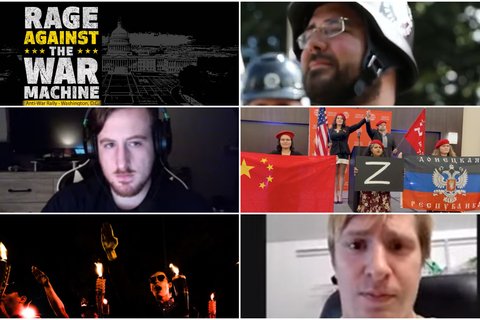 a collage of different people on video.