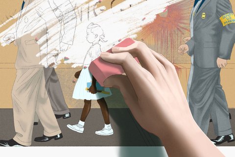 an illustration of someone erasing a Black person off a painting