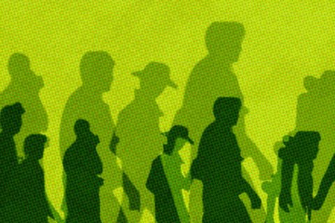 A graphic depicting people walking.