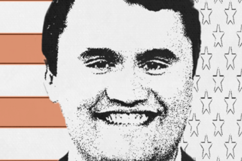 Charlie Kirk imposed on an American flag
