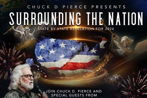 a banner announcing an event for Chuck D. Pierce