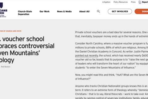 screenshot of Americans United for the Separation of Church and State