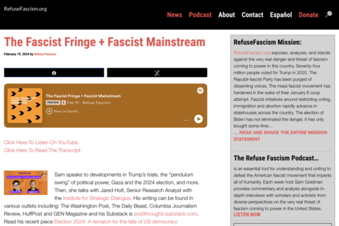 screenshot of refuse Fascism.org