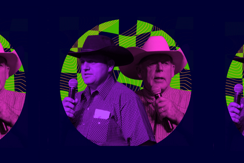 Ammon and Cliven Bundy speaking on microphones