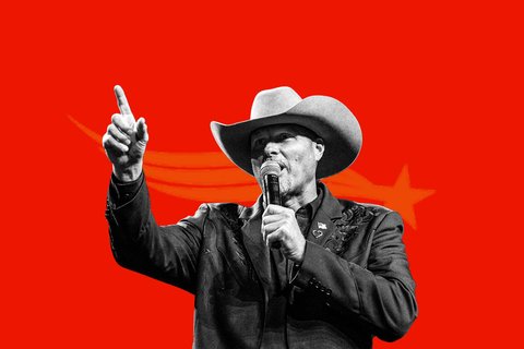 A sheriff on a red background