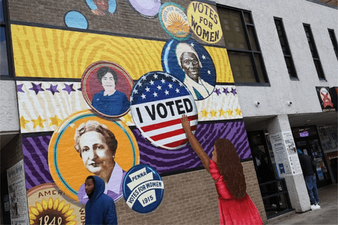 a mural in support of women's right to vote
