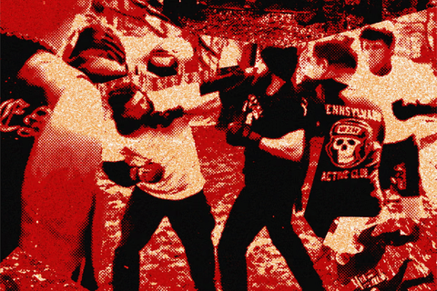 Collage of images in orange and black