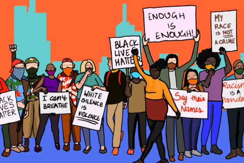 Illustrated racial justice protestors