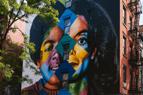 colorful mural of young and old Michael Jackson's face